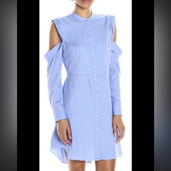 BCBG  Blue Cold Shoulder Shirt Dress - Picture 1 of 8